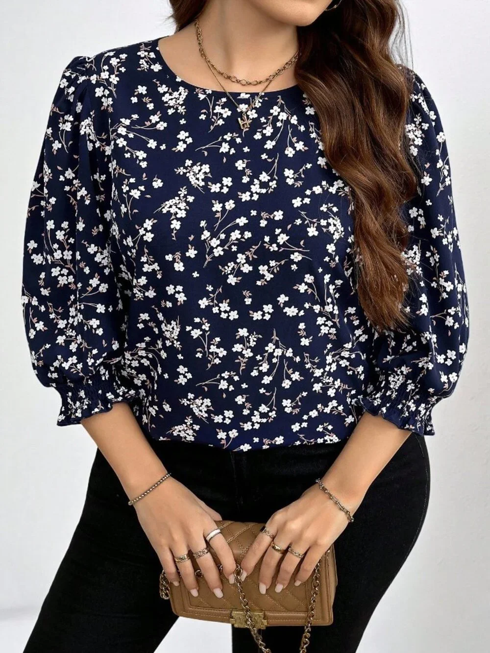 Multicolor Boho Women's Plus Size Ditsy Floral Blouse